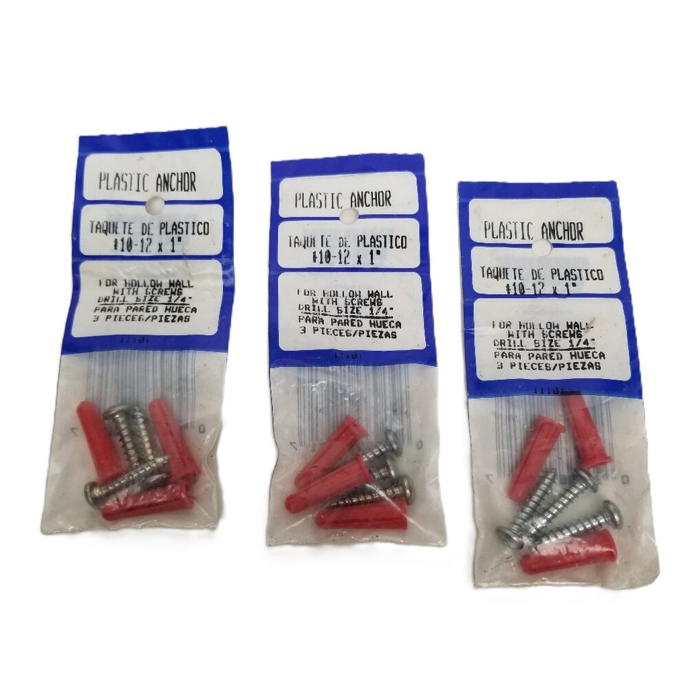 Crown Bolt Plastic Drywall Anchors 10-12 x 1 with Screws 3 Packs 9 Total